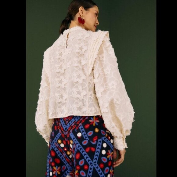 FARM RIO Star 3D embroidered blouse, Ivory, Size L - Picture 2 of 8